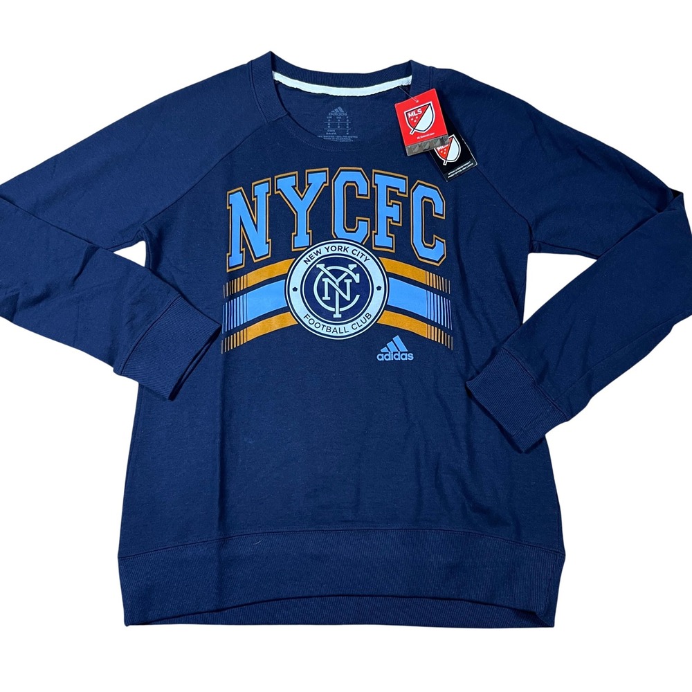 Adidas NYCFC MLS Womens Navy Blue Crewneck Graphic Sweatshirt Small NWT